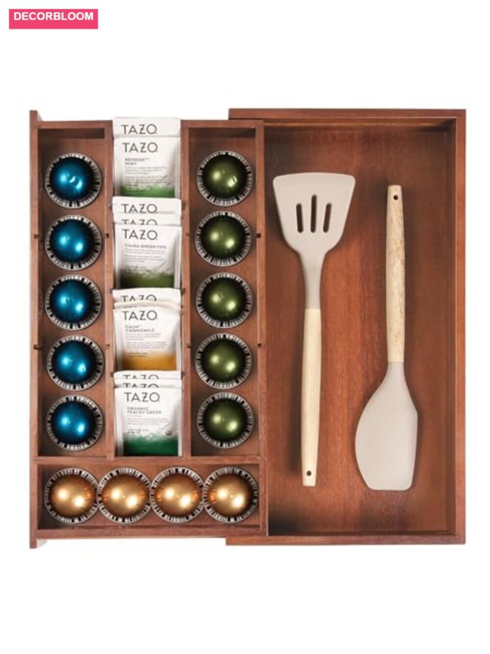 Acacia Tea Bag & Coffee Pod Organizer Expandable Drawer Insert